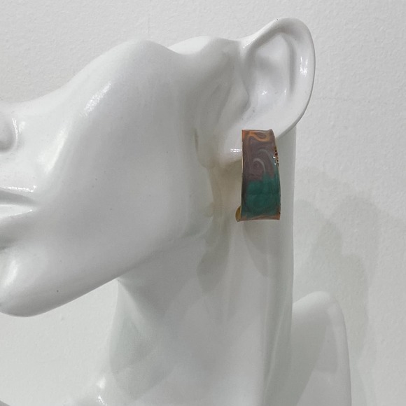 VTG Painted Swirl Wide Hoop Earrings - Picture 2 of 9